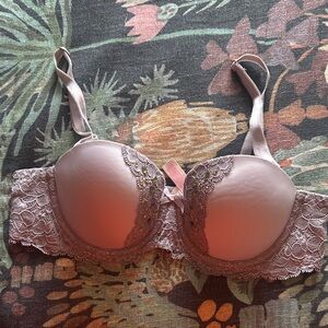 Victoria's Secret Lace Rhinestone Trim Bra in Mauve Push-Up Bra 34B